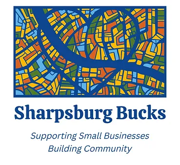 Sharpsburg Bucks text with map of Pittsburgh above it. 